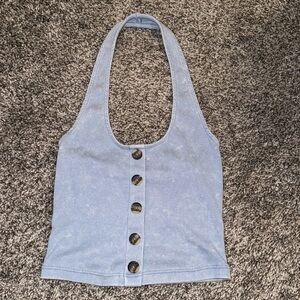 Light blue halter top with buttons